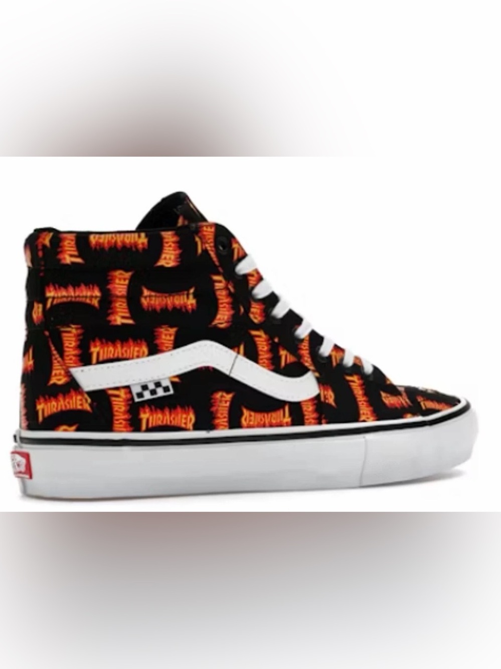 Black High-Top Sneakers with Orange Flame Print - Picture 2 of 3